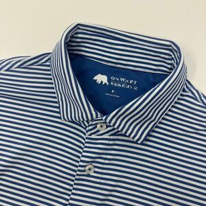 Onward Reserve Polo Shirt Men M Blue White Striped Performance Golf Short Sleeve